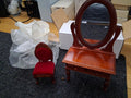 Vintage Miniature Vanity Desk & Chair with Mirror Dollhouse Furniture