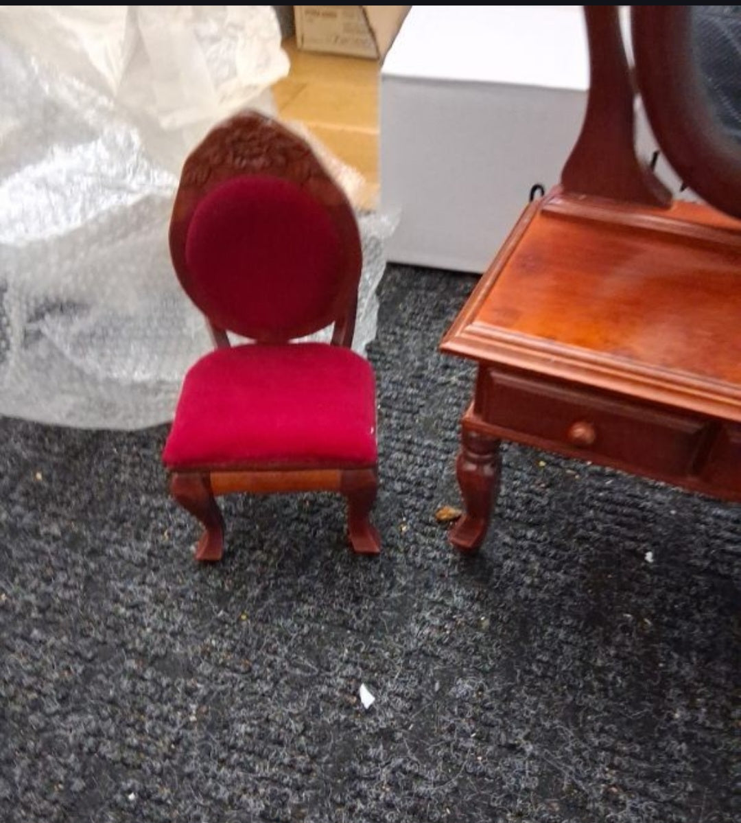 Vintage Miniature Vanity Desk & Chair with Mirror Dollhouse Furniture