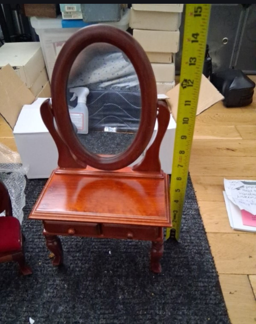 Vintage Miniature Vanity Desk & Chair with Mirror Dollhouse Furniture