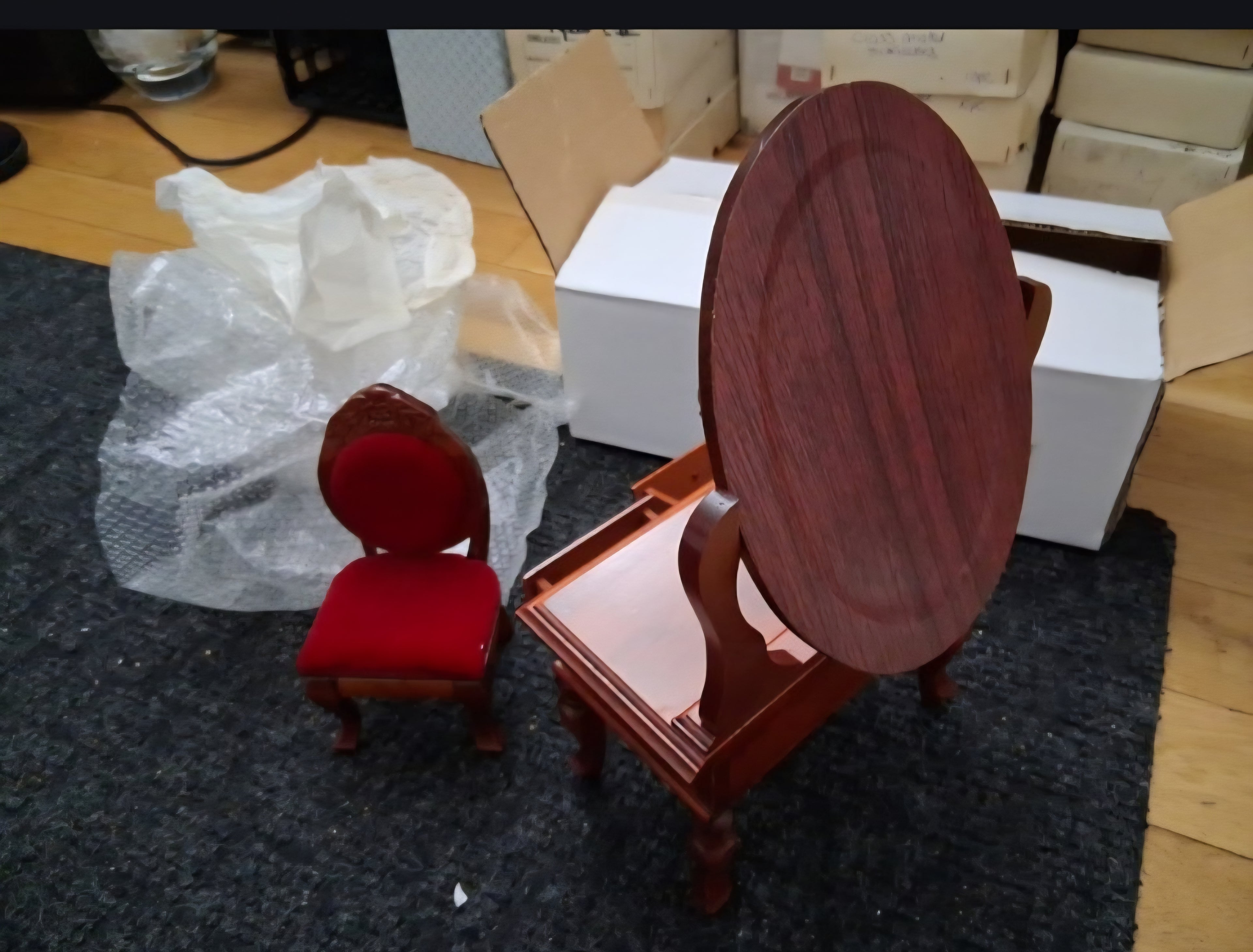 Vintage Miniature Vanity Desk & Chair with Mirror Dollhouse Furniture